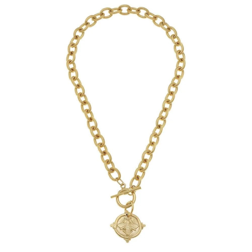 NWT Susan Shaw Intaglio "Bee" Front Toggle Necklace